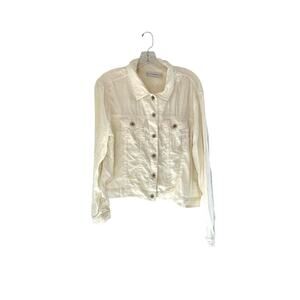 Cut Loose White Lagenlook Relaxed Linen Button Up Lightweight Jacket Size Medium